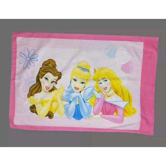 Vtg 90s Disney Princesses Pillow Case Snow Cinderella Aurora Hearts HTF Rare - Picture 1 of 3